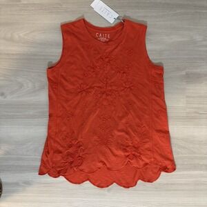 Caite Kyla Seo Top Women Nell Tank Embroidered T Shirt Red NWT Size S